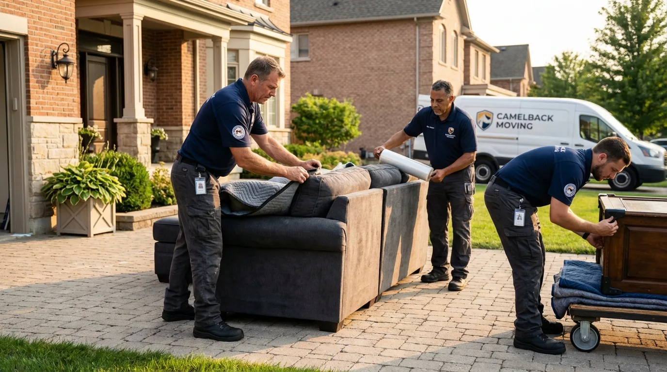 Large estate moving crew wrapping furniture in Iowa Falls, IA