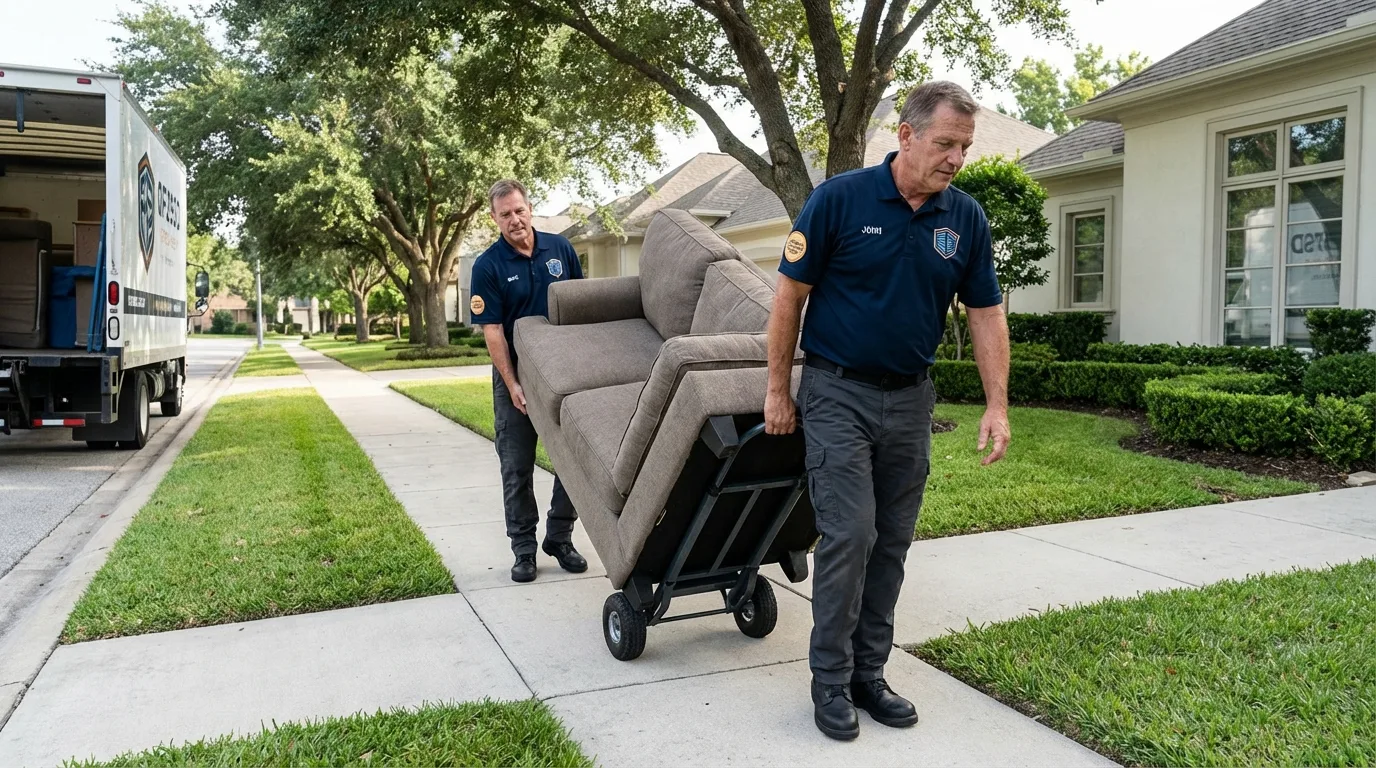 Local residential moving crew loading furniture in Iowa Falls, IA